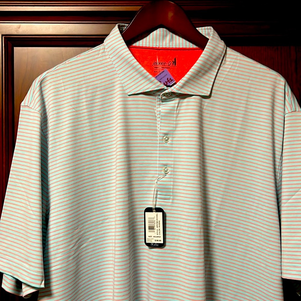 New Johnnie-O Santa Monica Light Blue & Pink Striped Golf Tennis Sports Polo!